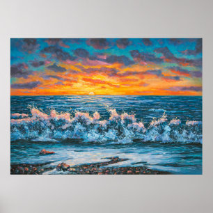 Poster Coucher de soleil lumineux pendant une tempête. Pe