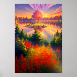 Poster Coucher de soleil majestueux, Arbre géant