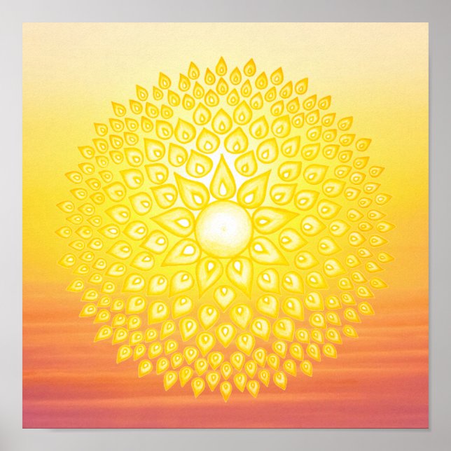 Poster Coucher de soleil Mandala jaune brillant (Devant)