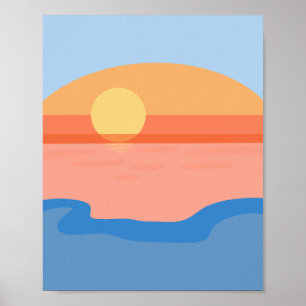 Poster Coucher de soleil minimaliste rétro orange