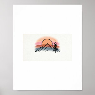 Poster Coucher de soleil minimaliste sur la montagne - Ar