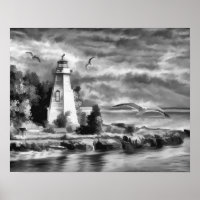 Coucher de soleil noir et blanc Ocean Lighthouse