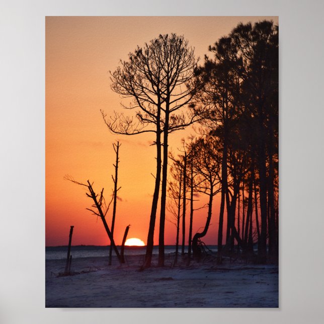 Poster Coucher de soleil orange sur l'île de Dauphin, Ala (Devant)