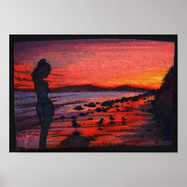 Poster Coucher de soleil papillon (Devant)