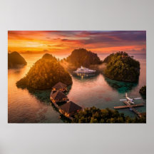 Coucher de soleil Piaynemo Raja Ampat Art de l'île
