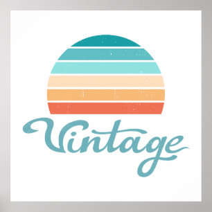 Poster Coucher de soleil rétro+Script Vintage désorganisé