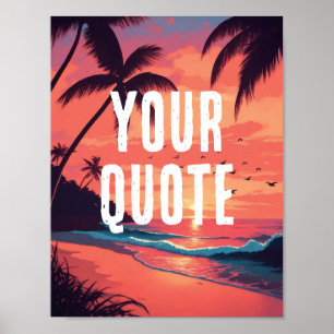 Poster Coucher de soleil rétro sur la plage en été
