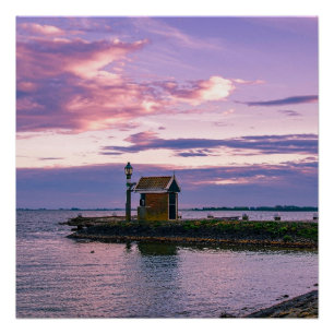 Poster Coucher de soleil rose sur le lac