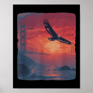 Poster Coucher De Soleil Rouge Extraordinaire Avec Pont E
