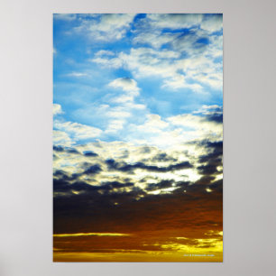 Poster Coucher de soleil rouge orange bleu avec nuages