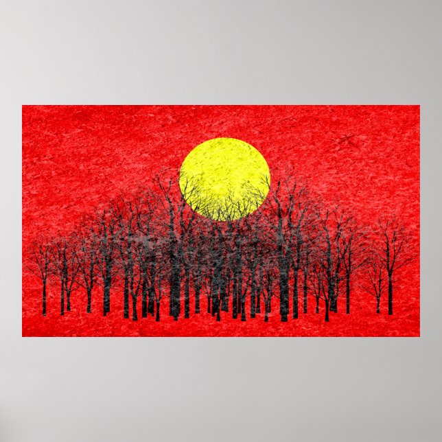 Poster Coucher de soleil rouge peinture Abstraite #3 (Devant)