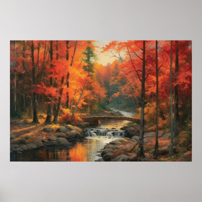 Poster Coucher de soleil serein à l'automne Forêt Japonai (Devant)