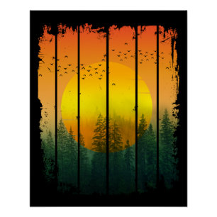 POSTER COUCHER DE SOLEIL SIMPLE EN FORÊT