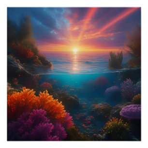 Poster Coucher de soleil sous-marin Tropical 1
