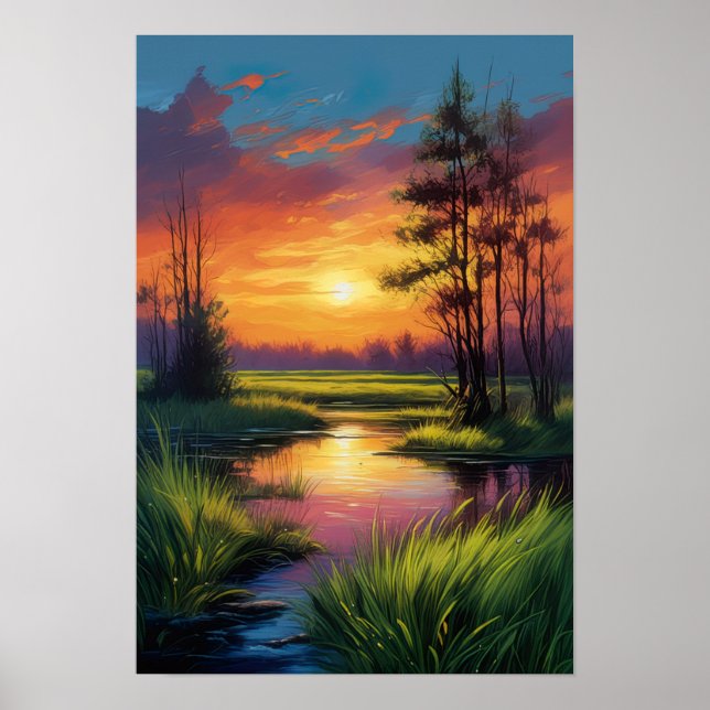 Poster Coucher de soleil spectral, magie Art numérique (Devant)