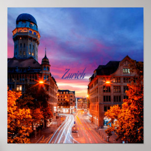 Poster Coucher de soleil suisse de Zurich