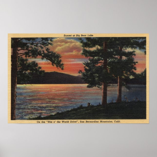Poster Coucher de soleil sur Big Bear Lake (Devant)