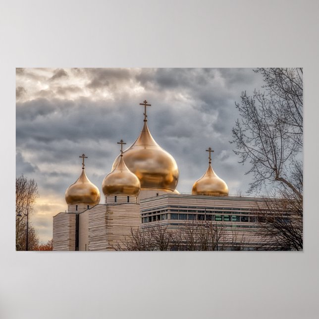 Poster Coucher de soleil sur la cathédrale orthodoxe russ (Devant)