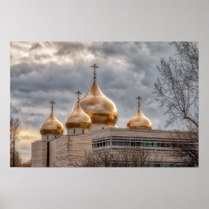 Poster Coucher de soleil sur la cathédrale orthodoxe russ