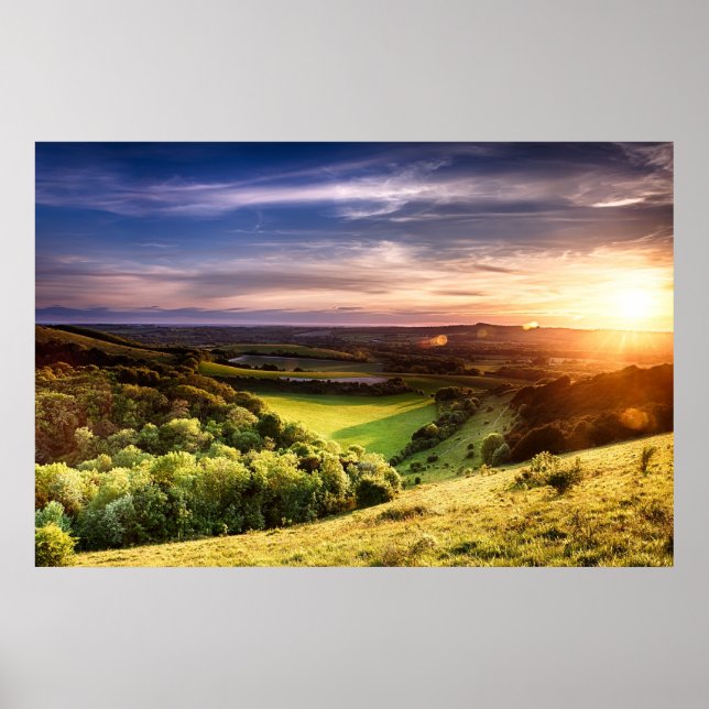 Poster Coucher de soleil sur la colline de Winchester à t (Devant)