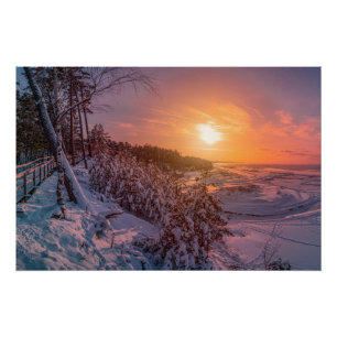 Poster Coucher de soleil sur la côte de la mer des neiges