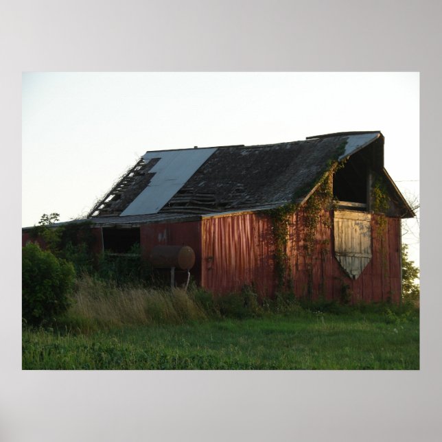 Poster Coucher de soleil sur la grange (Devant)