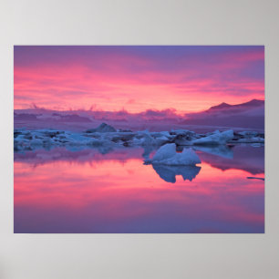 Poster Coucher de soleil sur la lagune du glacier Jokulsa