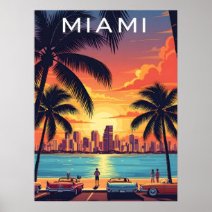 Poster Coucher de soleil sur la ligne d'horizon de Miami
