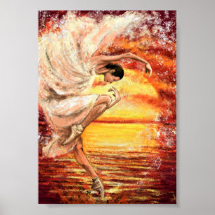 Poster Coucher de soleil sur la mer - Dame dansante - Œuv
