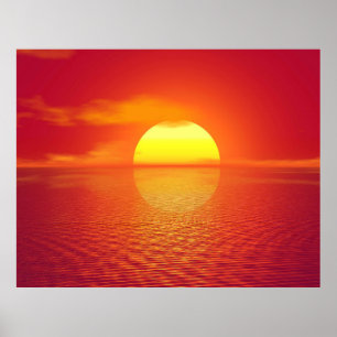 Poster Coucher de soleil sur la mer d'Orange Calme océan 