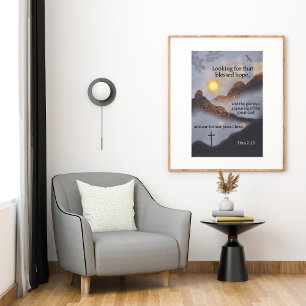 Poster Coucher de soleil sur la montagne verset biblique