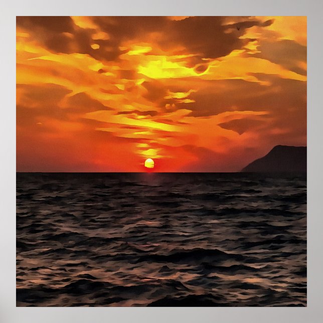 Poster Coucher De Soleil Sur La Peinture Paysagère De La  (Devant)