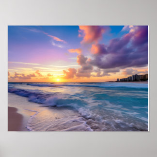 Poster Coucher de soleil sur la plage avec nuages