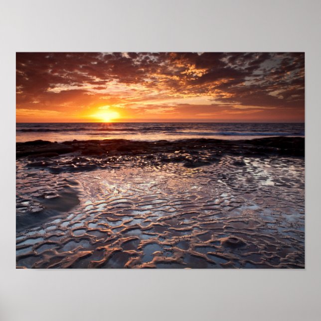 Poster Coucher de soleil sur la plage, Californie (Devant)