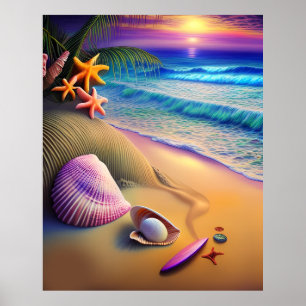 Poster Coucher de soleil sur la plage de l'Imaginaire tro