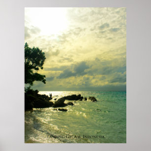 Poster Coucher de soleil sur la plage du ciel de rayon de