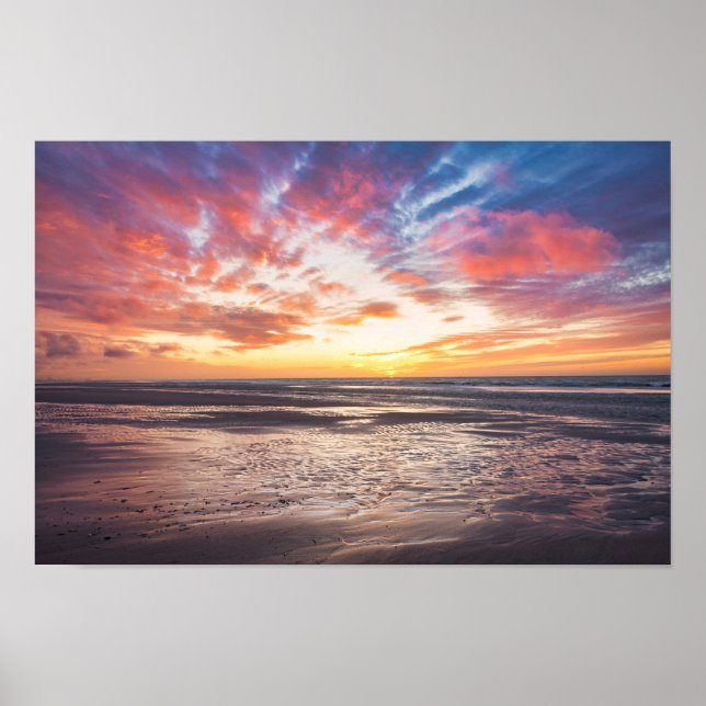 Poster Coucher de soleil sur la plage et la mer (Devant)
