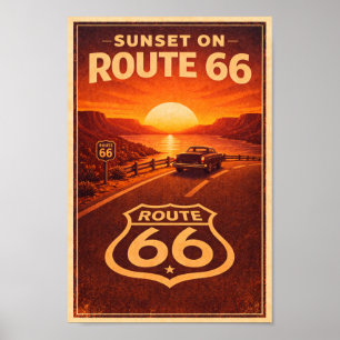 Poster Coucher de soleil sur la route 66 Litho