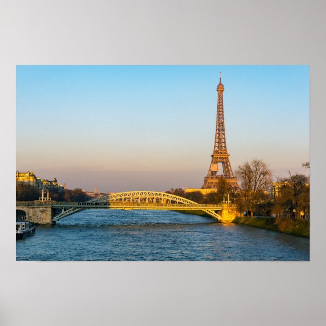 Poster Coucher de soleil sur la Tour Eiffel et le Pont Ro (Devant)