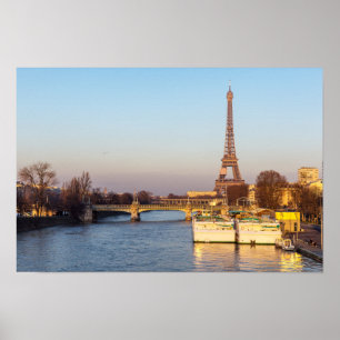 Poster Coucher de soleil sur la Tour Eiffel et le Pont Ro