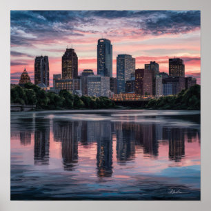 Poster Coucher de soleil sur la ville de Boston, Boston M