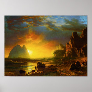 Poster Coucher de soleil sur l'affiche de la côte califor