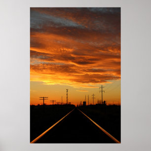 Poster Coucher de soleil sur le chemin de fer du pays
