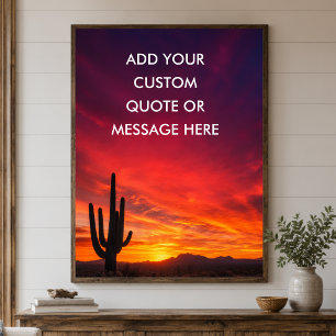Poster Coucher de soleil sur le désert de cactus - Créez 