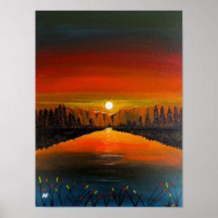 Poster Coucher de soleil sur le lac Canyon, peinture d'Al
