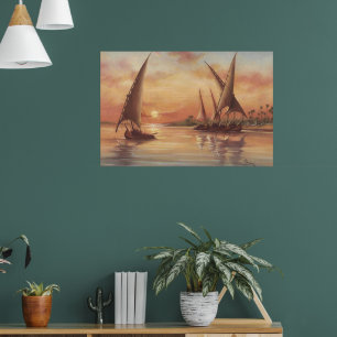 Poster Coucher de soleil sur le Nil - Feluccas Art