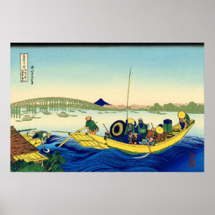 Poster Coucher de soleil sur le pont Ryōgoku Katsushika H