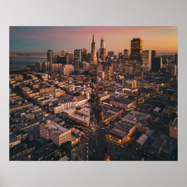 Poster Coucher de soleil sur le quartier financier de San (Devant)