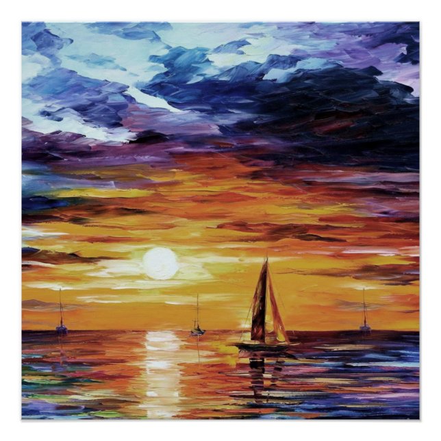 Poster Coucher de soleil sur l'eau - Effet de peinture (Devant)