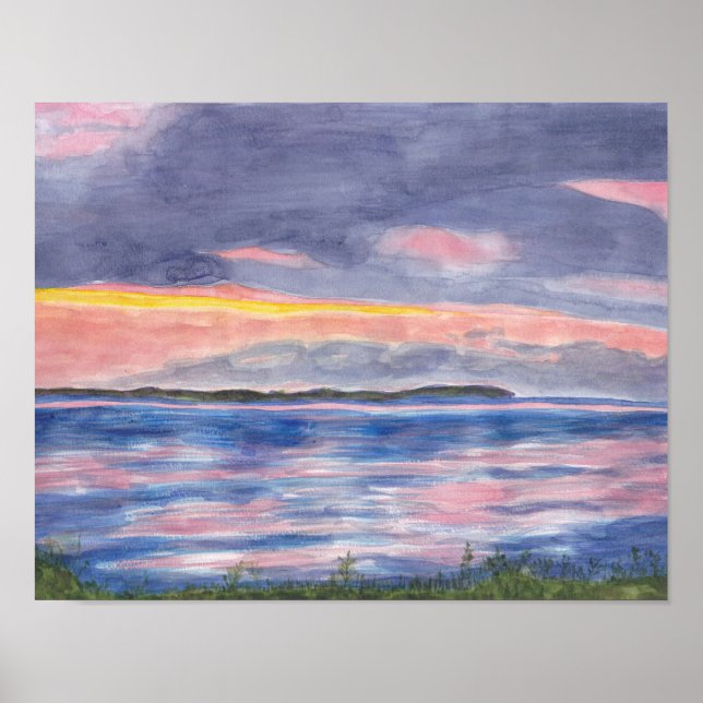 Poster Coucher de soleil sur les aquarelles de Kelleys Is (Devant)